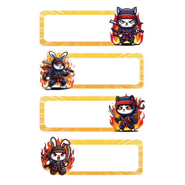 Sticker Buchetikett Aufkleber NINJAS Feuer