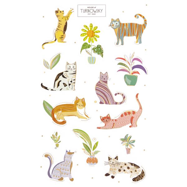 Sticker Turnowsky Aufkleber Katzen und Pflanzen Papiersticker mit Folienprägung
