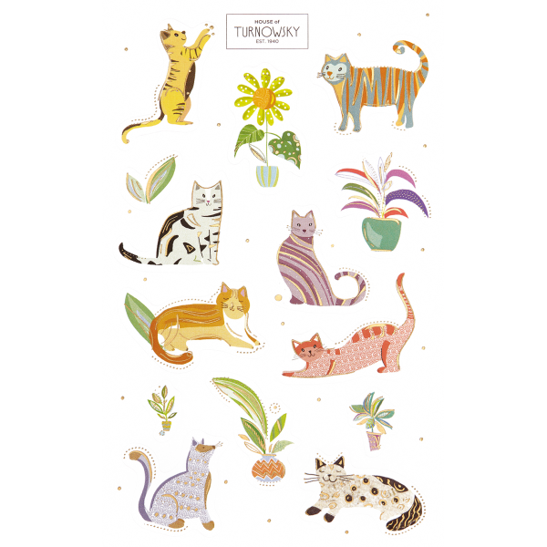 Sticker Turnowsky Aufkleber Katzen und Pflanzen Papiersticker mit Folienprägung