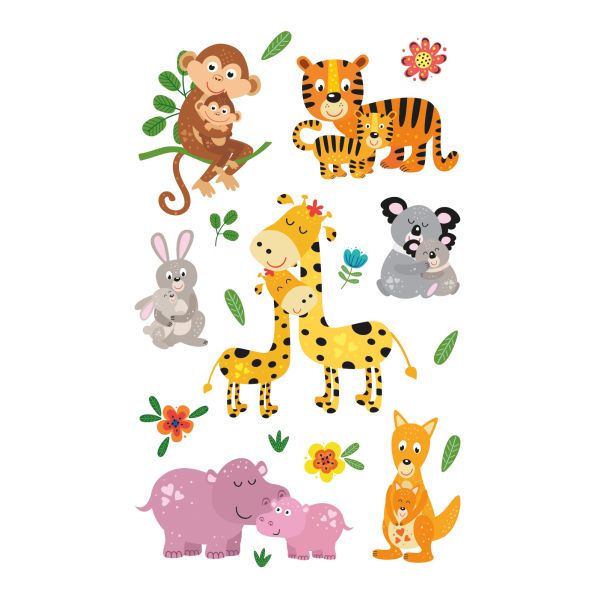 Sticker Aufkleber Zoo-Tiere Affe Tiger Giraffe Nilpferd
