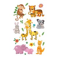 Sticker Aufkleber Zoo-Tiere Affe Tiger Giraffe Nilpferd
