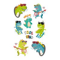 Sticker Aufkleber Dinosaurier Skater Musiker Gitarre