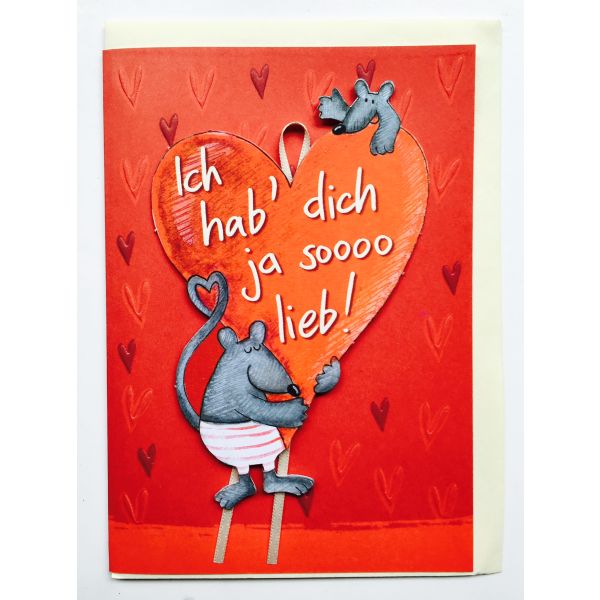 Ich liebe Dich Valentinstag Glückwunschkarte mit Umschlag Mäuse Herz