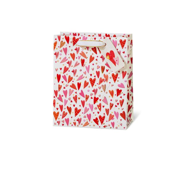 Geschenktüte Tasche medium A5-Format Red hearts by Turnowsky rote Herzen Kraftpapier mit Goldprägung Liebe
