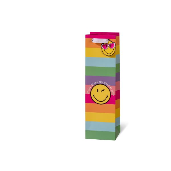 Geschenktüte Tasche Flaschentasche Wein Smiley bunte Streifen Mattoptik mit UV Lackierung Zwinkeremoji