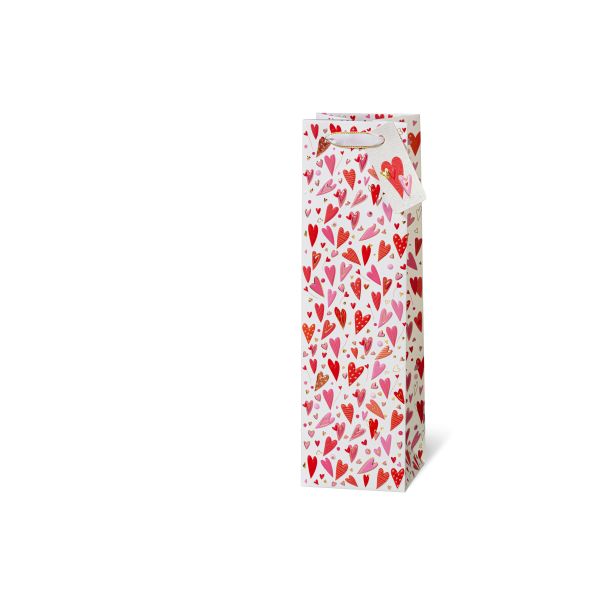 Geschenktüte Tasche Flaschentasche Wein Red hearts by Turnowsky rote Herzen Kraftpapier mit Goldprägung Liebe