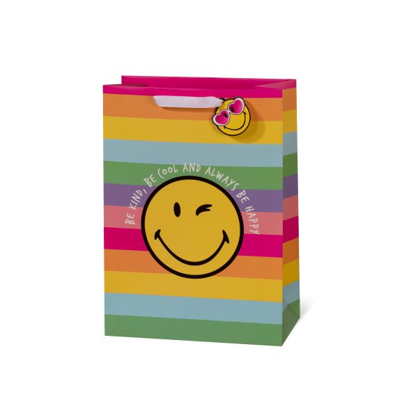 Geschenktüte Tasche groß A4-Format Smiley bunte Streifen Mattoptik mit UV Lackierung Zwinkeremoji