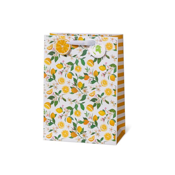 Geschenktüte Tasche groß A4-Format Lemon  Zitronen Kraftpapier mit Strukturprägung, Naturebag plastikfrei