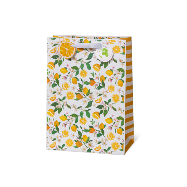 Geschenktüte Tasche groß A4-Format Lemon  Zitronen Kraftpapier mit Strukturprägung, Naturebag plastikfrei