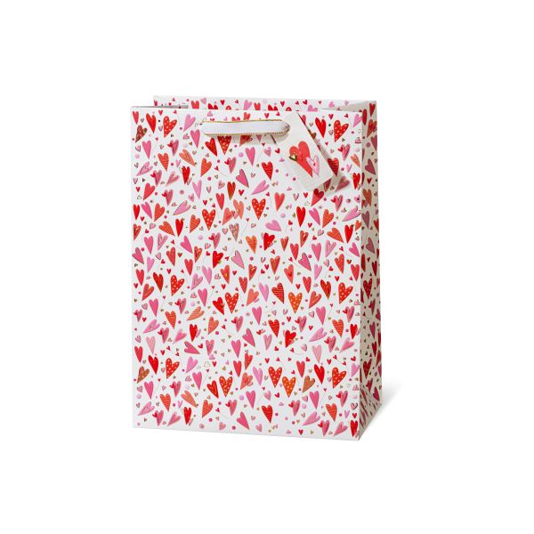 Geschenktüte Tasche groß A4-Format Red hearts by Turnowsky rote Herzen Kraftpapier mit Goldprägung Liebe
