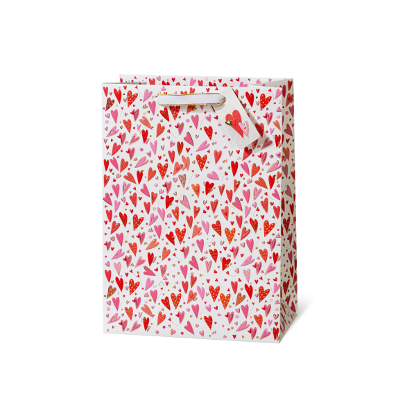 Geschenktüte Tasche groß A4-Format Red hearts by Turnowsky rote Herzen Kraftpapier mit Goldprägung Liebe
