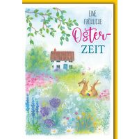 Ostern Osterhasen gezeichnet vor Haus...