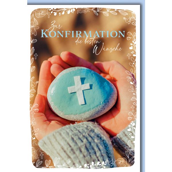 Konfirmation Kreuz auf Stein Glückwunschkarte mit Umschlag
