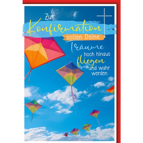Konfirmation bunte Drachen Glückwunschkarte mit Umschlag