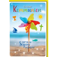 Kommunion buntes Windrad Glückwunschkarte mit Umschlag