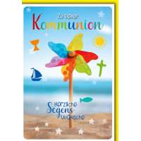 Kommunion buntes Windrad Glückwunschkarte mit Umschlag