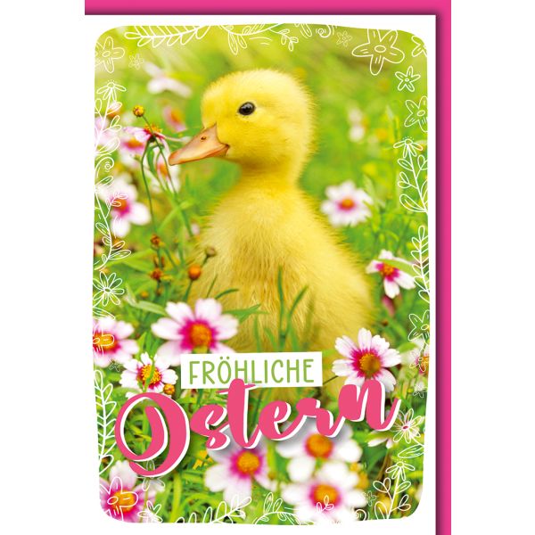 Ostern Kücken in Wiese Glückwunschkarte mit Umschlag
