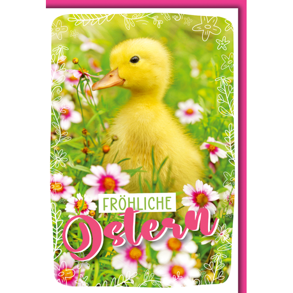Ostern Kücken in Wiese Glückwunschkarte mit Umschlag