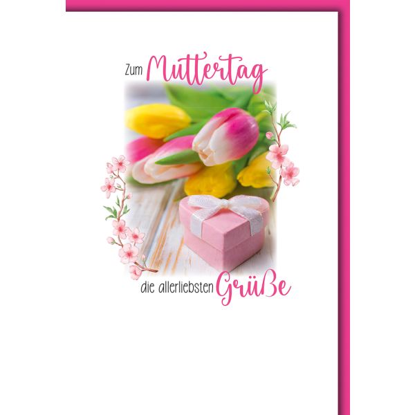 Muttertag Tulpen mit Herzschachtel Glückwunschkarte mit Umschlag