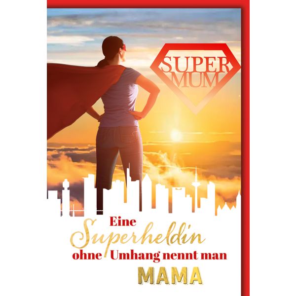 Muttertag Super Mum Glückwunschkarte mit Umschlag