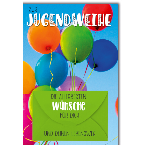 Jugendweihe  Geldkarte, Luftballons Glückwunschkarte mit Umschlag