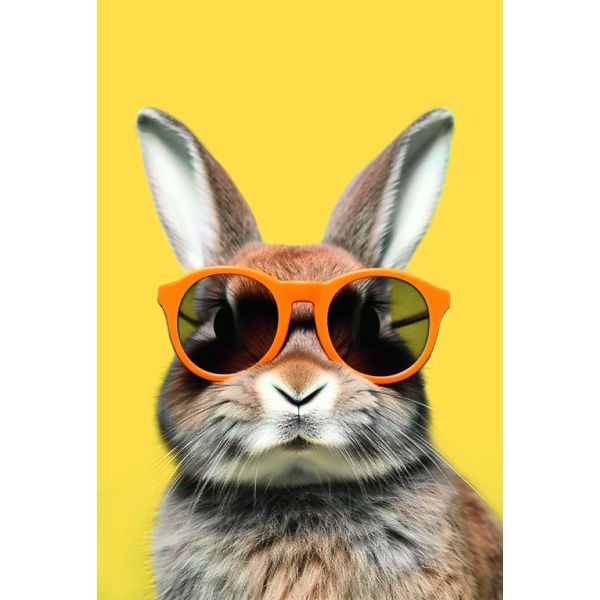 Ohne Text  Blanko Karte mit Umschlag Hase mit Brille Ostern