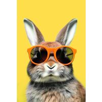Ohne Text  Blanko Karte mit Umschlag Hase mit Brille Ostern