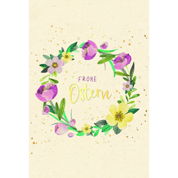 Ostern unverpackte Glückwunschkarte mit Umschlag Frohe Ostern Blumenkranz Zuckerrohrpapier