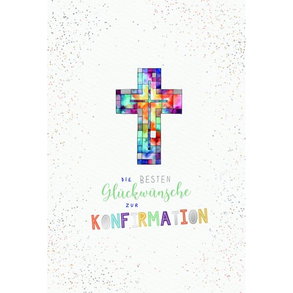 Konfirmation Glückwunschkarte mit Umschlag Kreuz, Naturkarton, mit Silberfolie