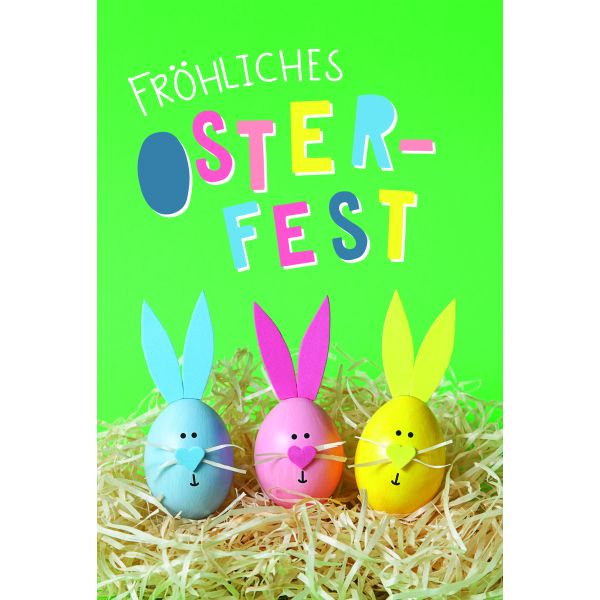 Ostern Grußkarte Doppelkarte mit Briefumschlag Bunte Ostereier mit Hasenohren