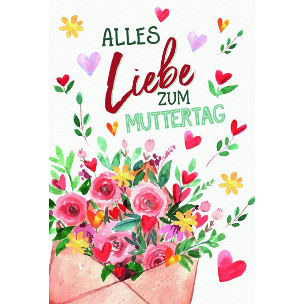 Muttertag Glückwunschkarte mit Umschlag Blumen und Blätter im Briefumschlag, Herzen, Naturkarton