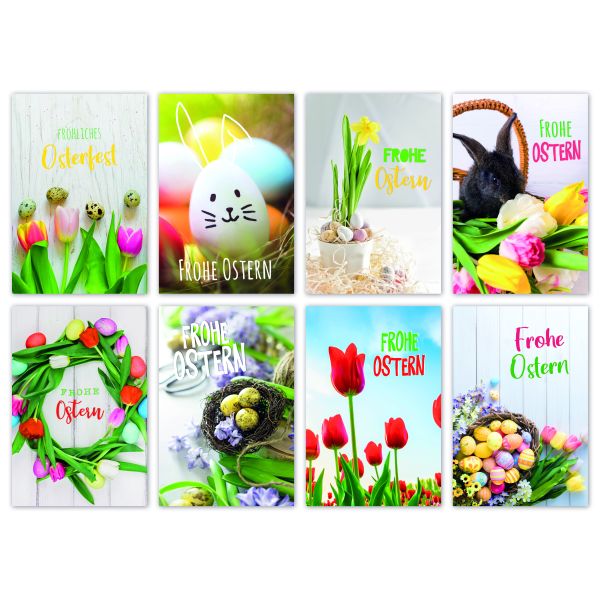 Ostern 100 Glückwunschkarten mit Umschlägen Bundle UVP € 150,00 8 verschiedene Motive sortiert, Fotomotive Blumen Eier Hasen