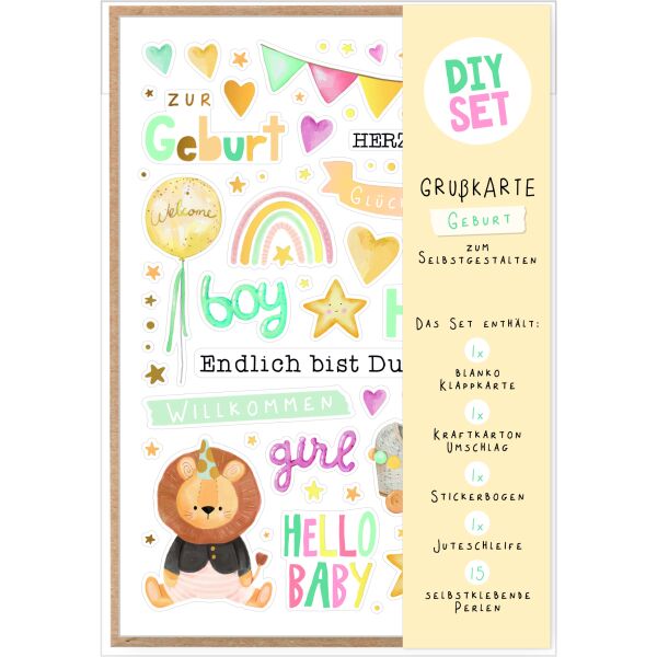 Geburt Baby DIY Set individuell gestaltbar Bastelkarte mit Umschlag zu Selbergestalten