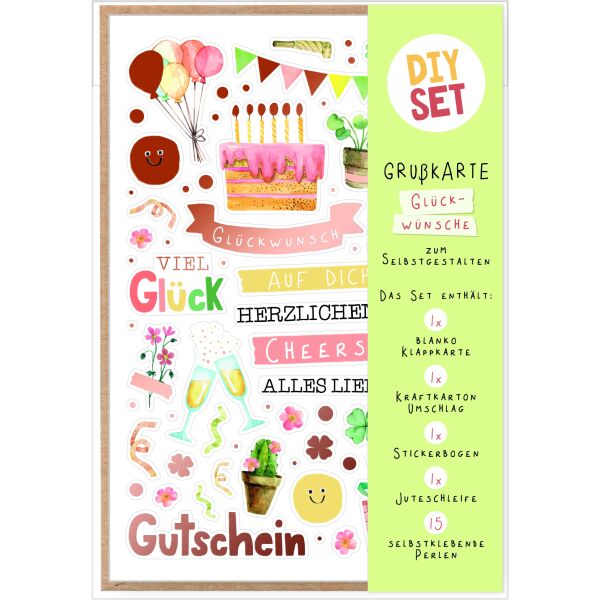 Allgemeine Wünsche DIY Set Gutschein Glück Alles Liebe Bastelkarte mit Umschlag zu Selbergestalten