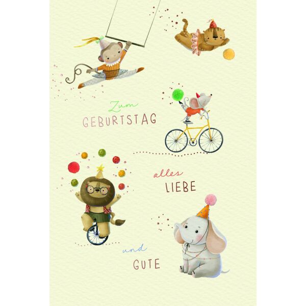 Geburtstag Handmade Alles Liebe & Gute Tiere Glückwunschkarte mit Umschlag