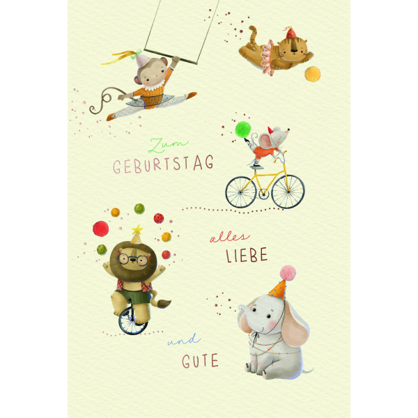 Geburtstag Handmade Alles Liebe & Gute Tiere Glückwunschkarte mit Umschlag