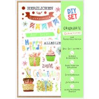 Geburtstag DIY Set Happy Birthday Symbole grün...