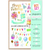 Geburtstag DIY Set Happy Birthday Symbole blau...