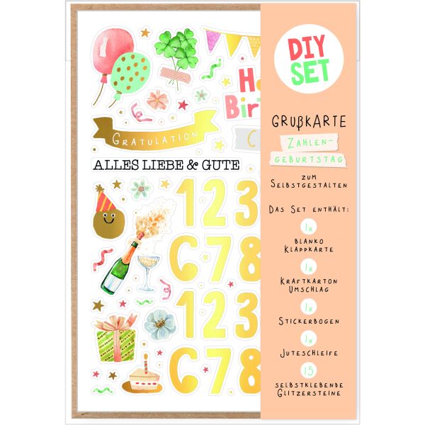 Zahlengeburtstag DIY Set variabel gestaltbar 1-99 Bastelkarte mit Umschlag zu Selbergestalten