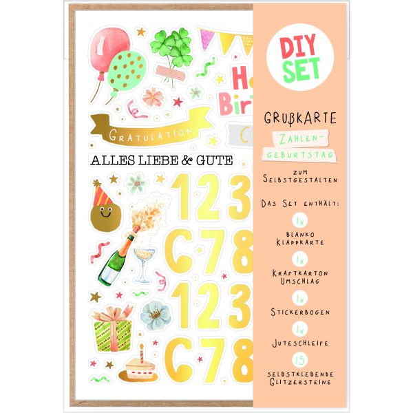 Zahlengeburtstag DIY Set variabel gestaltbar 1-99 Bastelkarte mit Umschlag zu Selbergestalten