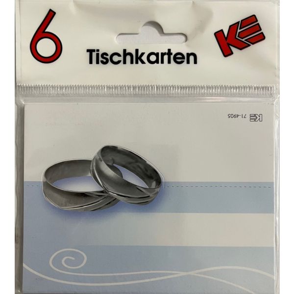 Tischkarten zur Hochzeit Silberhochzeit 6 Stück im Topper silberne Ringe