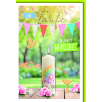 Taufe Kerze mit Wimpelkette besten Wünsche...