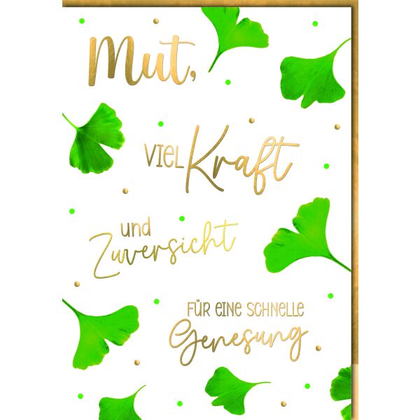 Genesung A4 Ginkgoblätter Mut Kraft Zuversicht Große DIN-A4-Karte mit Umschlag XXL-Karte
