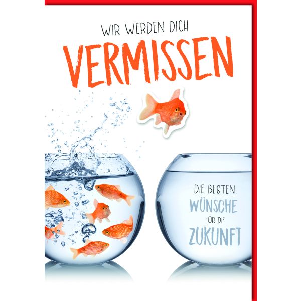 Abschied A4 Goldfisch wechselt Glas Wir werden Dich vermissen Große DIN-A4-Karte mit Umschlag XXL-Karte