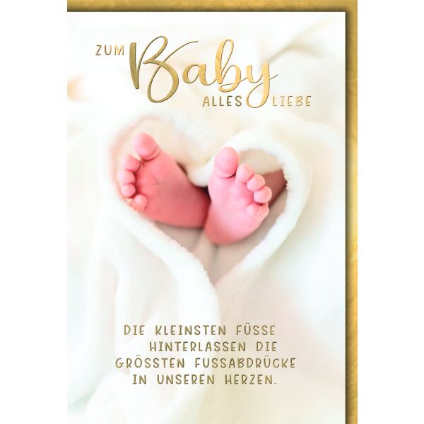 Baby Babyfüsse in Decke Herzform Geburt Fussabdrücke Herzen Glückwunschkarte mit Umschlag