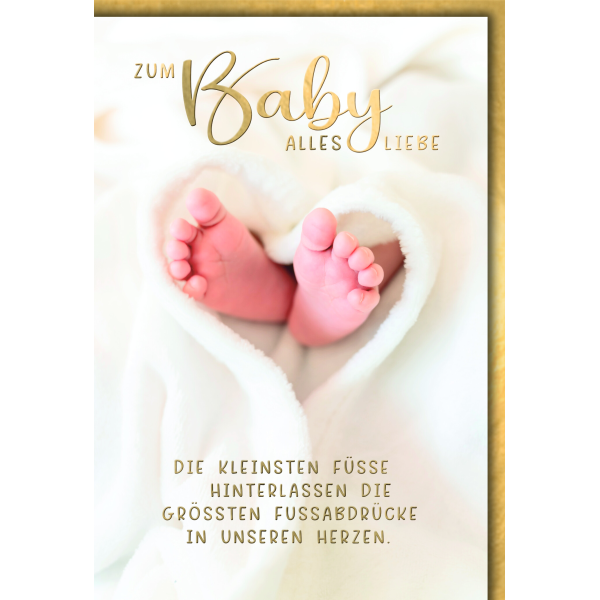 Baby Babyfüsse in Decke Herzform Geburt Fussabdrücke Herzen Glückwunschkarte mit Umschlag