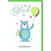 Geburtstag Bär mit Blumen und Luftballon viel...