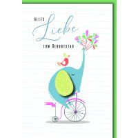 Geburtstag Elefant auf Fahrrad mit Blumen alles Liebe...
