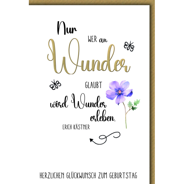 Geburtstag Veilchen gezeichnet an Wunder glauben Glückwunschkarte mit Umschlag