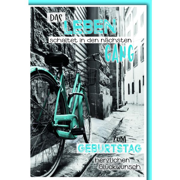 Geburtstag Bike blau Fahrrad Leben nächster Gang Glückwunschkarte mit Umschlag